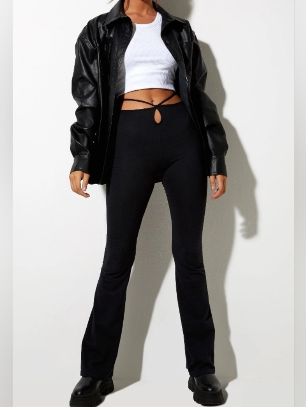 NWOT Cutout High-Waist Black Flared Women's Pants - Picture 7 of 16